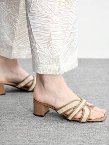 CUCCOO BIZCHIC Giày sandal mũi vuông, sọc chéo, đế dày, đa năng, kiểu dáng đơn giản và thời trang, phù hợp cho cả mặc hàng ngày và các dịp thường nhật. - màu nâu - Xem 6