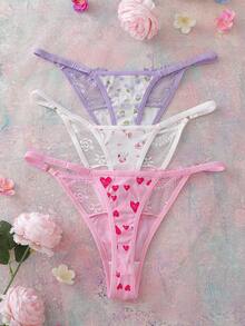 DelicateAllure Bộ 3 quần lót dây ren và satin dành cho nữ, nhiều màu - Nhiều màu - Xem 2