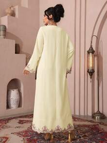 Al Najma Elegant Embroidered Abaya Dress For Women - Yellow - View 2