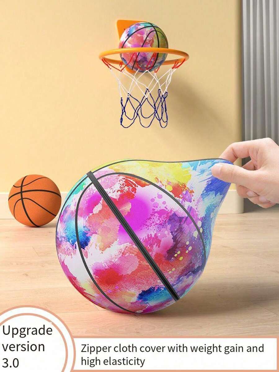 1pc Cloth Covered Silent Basketball, Foam Padded Indoor Noise-Free Ball, Non-Disturbing - Multicolor - View 1