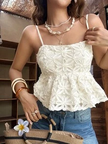 Serisse Áo hai dây nữ kiểu dáng thường ngày, màu trơn, họa tiết hoa 3D, thích hợp cho kỳ nghỉ. - Màu be - Xem 3