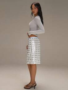 Athîral Chân váy nữ chấm bi đính sequin mỏng nhẹ, kiểu dáng thường ngày. - Đen và trắng - Xem 6