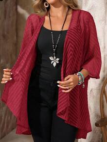EMERY ROSE Plus Size Women Casual Versatile Long Sleeve Cardigan For Daily Wear - Burgundy - View 8