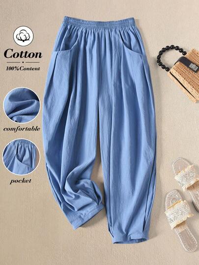 Rusticease Wygodne, codzienne spodnie damskie typu lampion, niebieskie, wiosna/lato