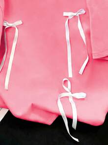 SHEIN Women's Round Neck 3D Bow T-Shirt - Round Neck Casual Top - Lightweight T-Shirt Suitable For All Seasons - Pink - View 3