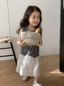 DAZY 女婴格子拼接无袖连衣裙，夏季 - 黑與白 - 查看 8