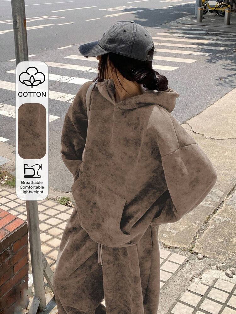 2pcs/Set Women's Hooded Casual Korean Style Sweatshirt And Loose Sweatpants Lounge Sets For Women