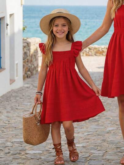 Emery Rose Kids Emery Rose Kids Girls' Red Mini Cap Sleeve Dress