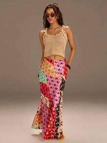 Athîral Women's Casual Patchwork Pattern Fishtail Skirt, Suitable For Vacation - Multicolor - View 5