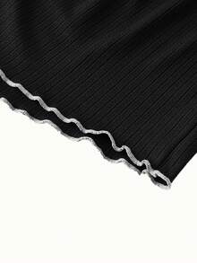 Bonmuse INS 简约紫色罗纹女士家居服，适合休闲装和睡衣 - 黑色 - 查看 8