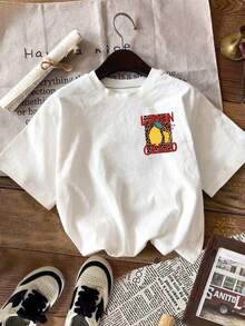 DrmWander Áo thun nữ, áo thun tay ngắn in họa tiết phong cách đường phố thường ngày, áo mùa hè dễ thương. - trắng - Xem 2