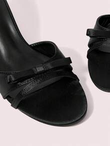CUCCOO DOLLMOD Women's Bow Decor Casual Fashion High Heel Slide Sandals Spring Shoes - Black - View 9