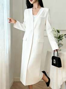 DAZY V-Neck Elegant Long Sleeve White Blazer Jacket, Suitable For Commuting In Spring And Summer - White - View 1