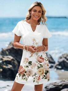 Sylviya Đầm ngắn cổ chữ V tối giản, phong cách thường ngày dành cho nữ, thích hợp cho mùa xuân/hè. - Nhiều màu - Xem 4