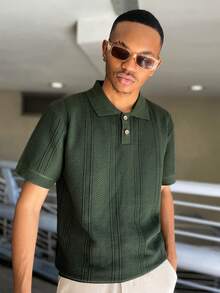 Ngobest Haus Ngobest Haus 男式纯色短袖休闲高领针织上衣 - 綠色 - 查看 5