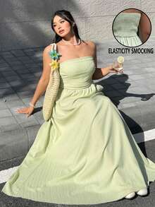 GalTyme 大码休闲简约抹胸连衣裙 - 綠色 - 查看 1