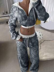 Rovax 2 st set med kamouflagemönster, huva, dragkedja och mjukisbyxor i midjan för kvinnor - Multifärgad - Visa 1