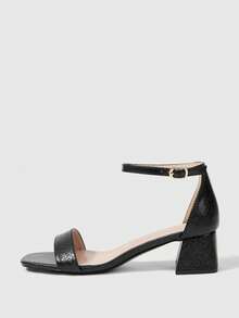 Sleekvia Women's New Chunky High-Heeled Sandals, One-Piece Simple Design With Ankle Strap, Versatile And Comfortable, Suitable For Going Out, Commuting, Casual, And Vacation. Summer Shoes - Matte Black - View 3
