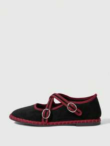 Sleekvia Sapatos mocassim femininos franceses retrô, simples, elegantes, de bico redondo, versáteis, confortáveis e sem salto. - Preto - Ver 7