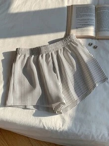 Comfortcana 大码女式休闲宽松黑白条纹印花短裤 - 彩色 - 查看 6