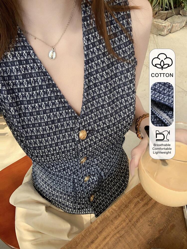 Women's Textured Sleeveless Denim Vest, Versatile And Stylish