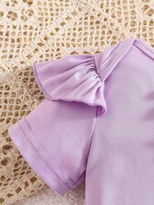 SHEIN Bộ 3 món cho bé gái gồm áo liền quần tay ngắn dễ thương, váy in hoa thắt nơ và băng đô, thích hợp cho mùa hè. - Màu tím - Xem 4
