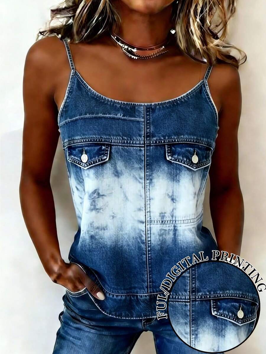 EMERY ROSE Women's Fitted Ombre Color Casual Cropped Camisole - Blue - View 1