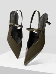 Mnmlis New Green High Heel Shoes, Women Pointed Toe Patent Leather Kitten Heel Elegant Sandals - Green - View 2