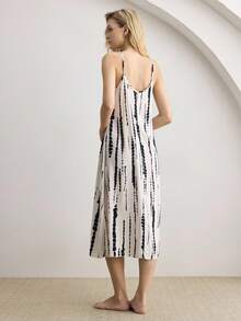 Ocili 舒适棉质波浪纹极简抽象几何条纹长袖长裤抽绳女士睡衣 - 黑與白 - 查看 3