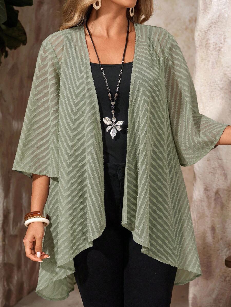 EMERY ROSE Plus Size Women Casual Versatile Long Sleeve Cardigan For Daily Wear - Mint Green - View 1
