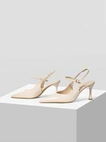 Mnmlis Women's Fashion Buckle Back Lift With Simple Texture High Heels - Off-white - View 4