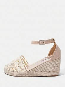 Styleloop Women's Wedge & Platform Sandals, Hollow Floral Pattern, Summer Bohemian Holiday Sandals, Woven Rope Roman Beach Sandals With Criss-Cross Straps, Suitable For Holiday Season, Spring/Summer, Bohemian & Resort Style - Apricot - View 7