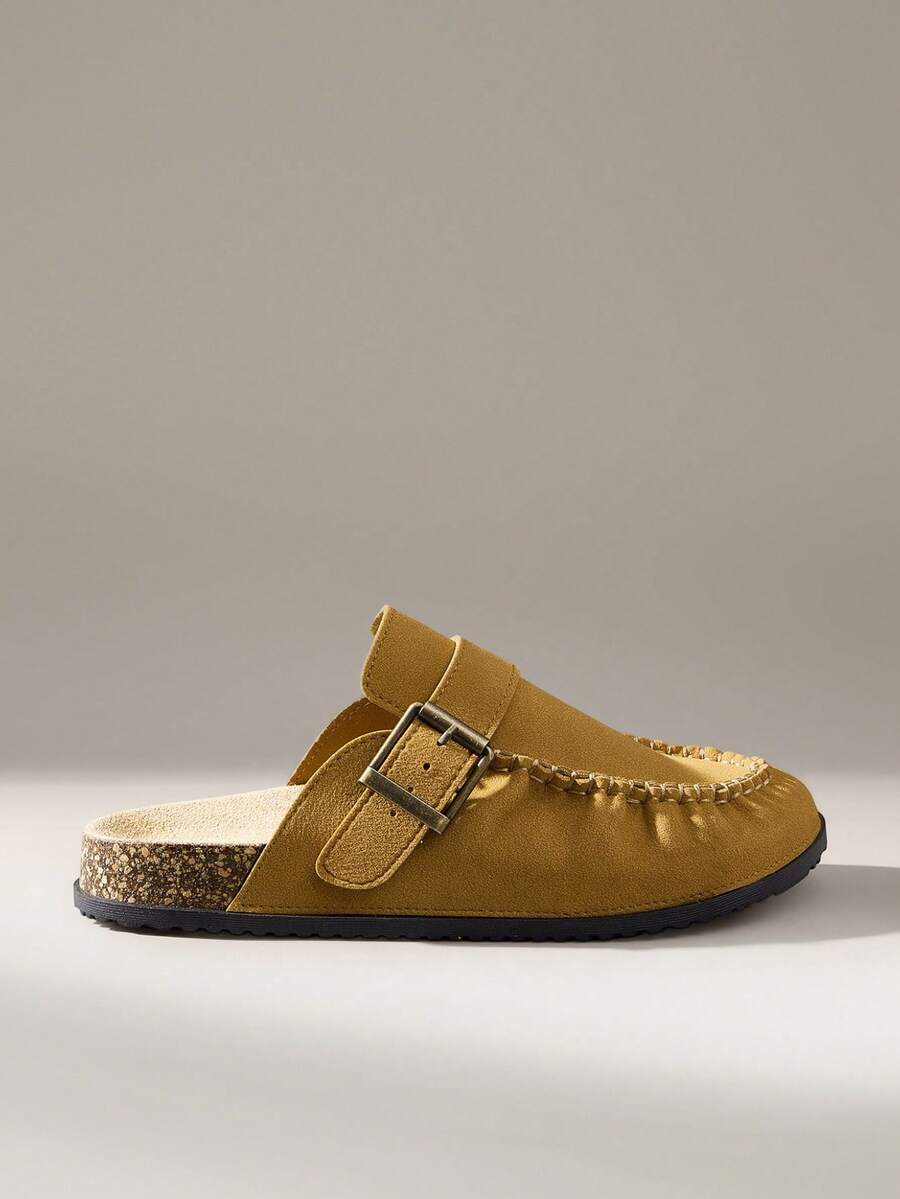 Solecia Women's Casual Slip-On Mule Shoes With Buckle Design - Camel - View 1