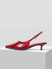 Mnmlis Tacones altos de moda con diseño de hebilla y punta afilada para uso diario - Rojo - Ver 4