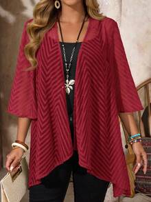EMERY ROSE Plus Size Women Casual Versatile Long Sleeve Cardigan For Daily Wear - Burgundy - View 3