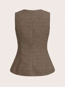Ellevyn Star & Seashell Asymmetrical Buckle Sleeveless Top And Pants Elegant Set - Brown - View 2
