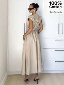 Siren Gaze 女士优雅休闲米色舒适V领短袖褶皱收腰A字飘逸长裙，夏季海滩度假假日派对婚礼宾客毕业典礼办公室工作装长裙休闲长裙夏季连衣裙中长裙女士米色连衣裙女士优雅舒适连衣裙时尚连衣裙女士夏季连衣裙女士优雅套装66499927连衣裙女装连衣裙女士连衣裙正式服装女士休闲连衣裙女士优雅连衣裙米色V领连衣裙 - 杏色 - 查看 3