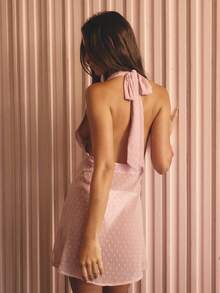 Aralina 女士提花深V领薄纱迷你连衣裙派对连衣裙可爱外出连衣裙活动连衣裙波点连衣裙纹理连衣裙粉色连衣裙派对连衣裙沙滩罩衫性感连衣裙 - 藕粉色 - 查看 2