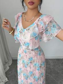 Modelyn Women's Elegant Floral Print Ruffle Hem Dress, Summer,Summer Dresses For Women - Multicolor - View 6