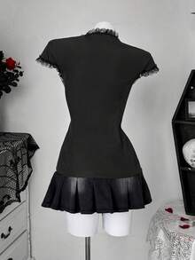 Áo sơ mi cỡ lớn phong cách Gothic tối màu thắt eo bên hông - màu đen - Xem 2