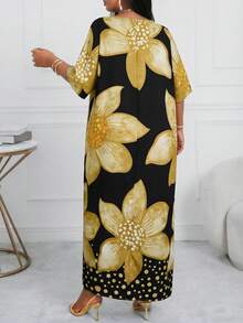 SHEIN Lady 春夏休闲优雅波西米亚风黑色编织V领直筒束腰连衣裙卡夫坦长款加大码连衣裙复活节连衣裙女士春季服装女士度假服装女士沙滩服装女士沙滩度假连衣裙婚礼宾客连衣裙女士商务休闲女士舞会礼服 - 彩色 - 查看 2