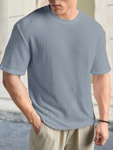 EASEVO Camiseta de manga corta de unicolor casual para hombres de talla grande, verano - Celeste - Ver 5