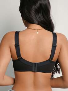 DesireSculpt 1件女士黑色波点提花钢圈文胸，配有舒适宽肩带 - 黑色 - 查看 2