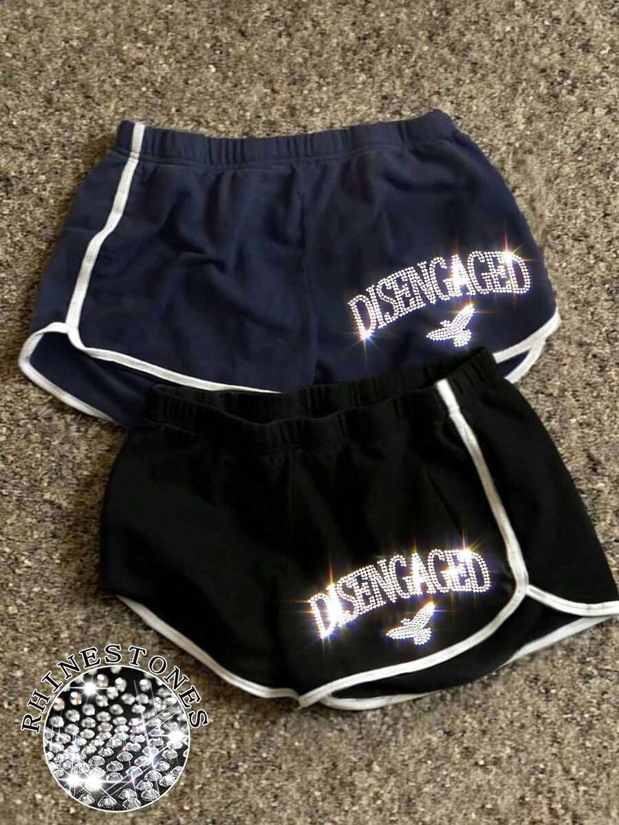 Glimmora 2 chiếc quần short nữ đính đá chữ lấp lánh phong cách Y2K, quần short nữ thường ngày, thích hợp cho các buổi đi chơi mùa hè, tiệc tùng và mặc hàng ngày. - Nhiều màu - Xem 1