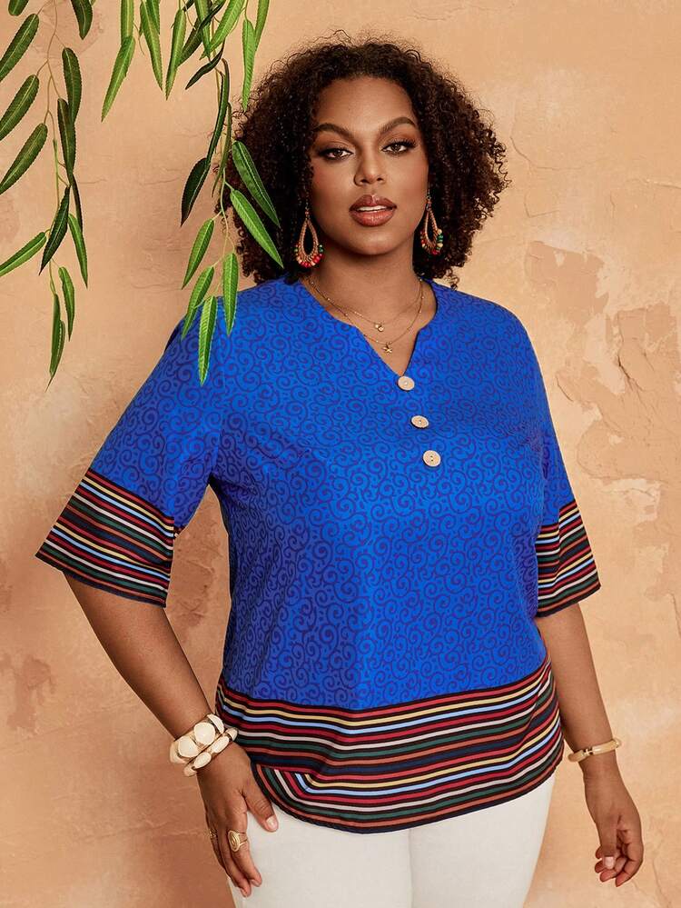 Plus Size Women Patchwork Striped Short Sleeve Casual Shirt Women Plus Size Tops Women's Tops For Summer Women's Tops And Blouses Summer Outfits Summer Clothes Spring Dress Spring Outfit Women Spring Clothing Beach Vacation Outfits For Women Vacation Dress Bohemian Festival Outfits For Women Beach Outfits For Women