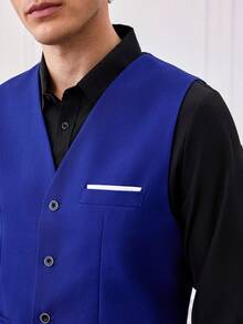 Officeau 男士修身正装三件套，高品质商务/社交/婚礼礼服套装，包含外套、裤子和马甲 - 寶藍色 - 查看 7