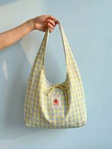Joivida 1/2 chiếc Túi tote vải kẻ caro dung tích lớn mới, túi hai mặt cỡ lớn, ba lô đa năng dành cho nữ và sinh viên đại học. - Nhiều màu - Xem 3