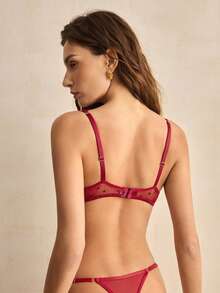 Charlaine Women's Lace Heart Print Mesh Patchwork Sexy Sheer Bra - Multicolor - View 2