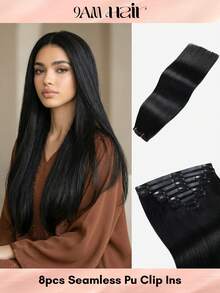 Seamless Clip Ins 18 Inch 8 Pcs 120g Seamless Clip In Hair Extensions Black Clip In Extensions Pu Weft Real Human Hair Clip Ins Silky Straight For Thinning Hair - S1 - View 1