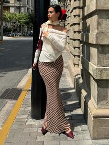 Siren Gaze Women's Wavy Striped Long Mermaid Skirt - Multicolor - View 6